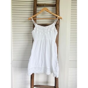 Mahina Mini Dress Womens Small White  Swiss Dot Eyelet Lace Strappy